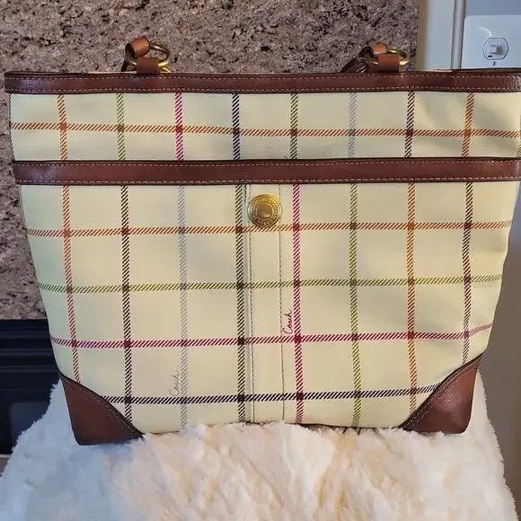 Coach Heritage Plaid Tattersall Tote Bag - Cream, Blue, and Brown 12561